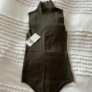 Zara green sleeveless turtleneck w/ open back body suit